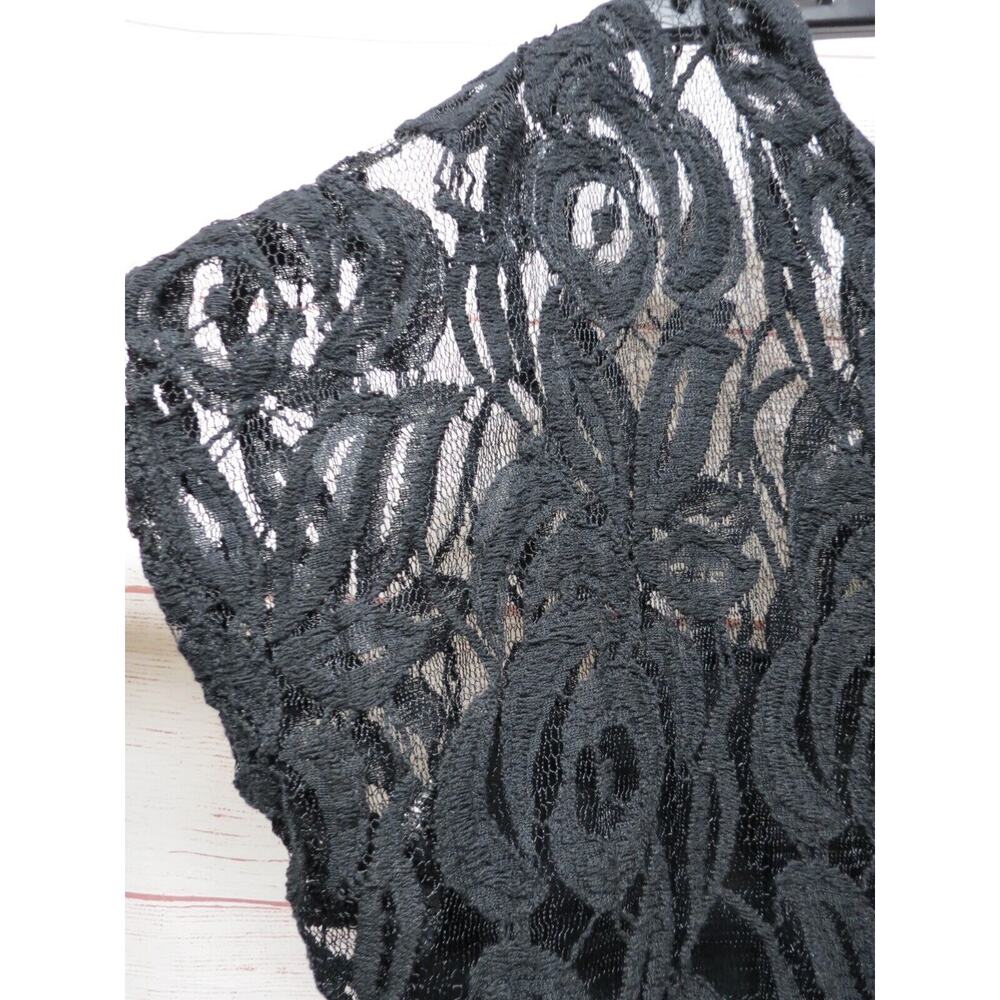 Apt 9 Plus Size 1x Black Floral Lace Top Blouse Short Sleeves Sheer - Picture 2 of 7
